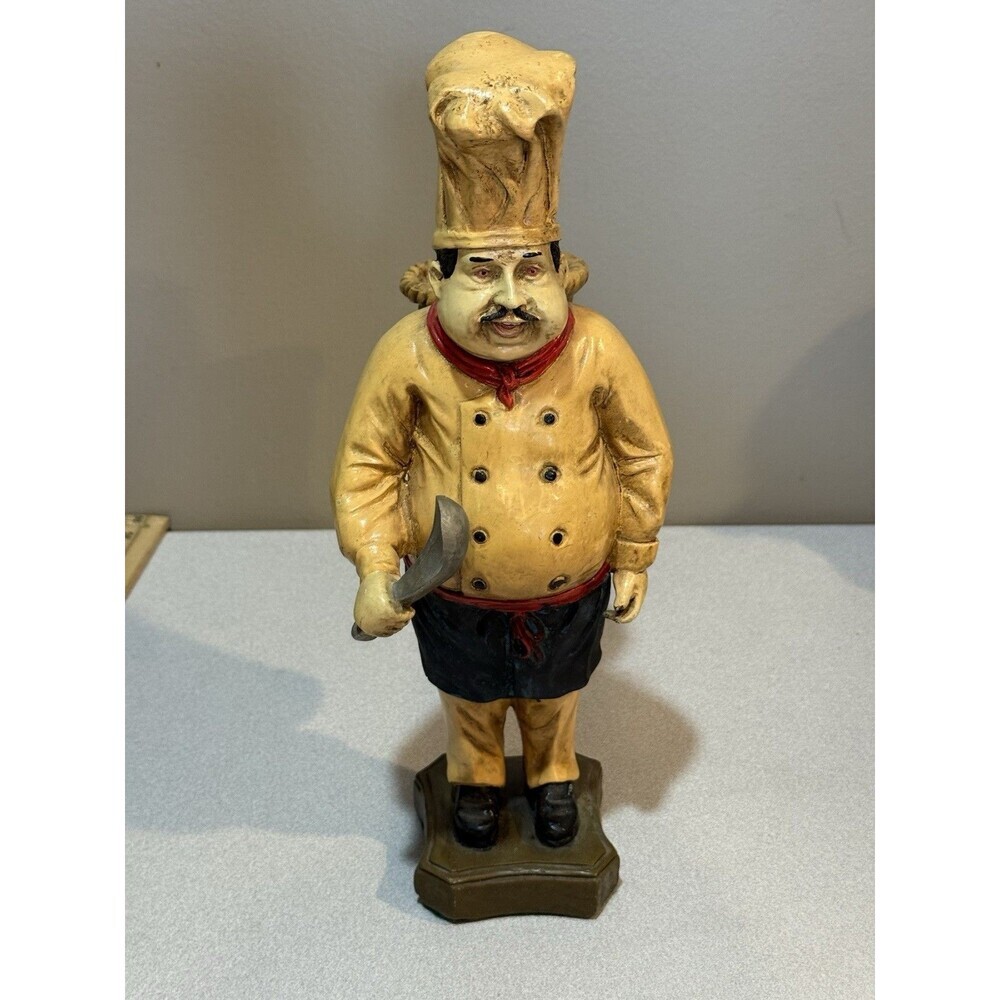 Vintage Fat Chef 12" Italian Chef Figurine Statue Back Basket & Spoon